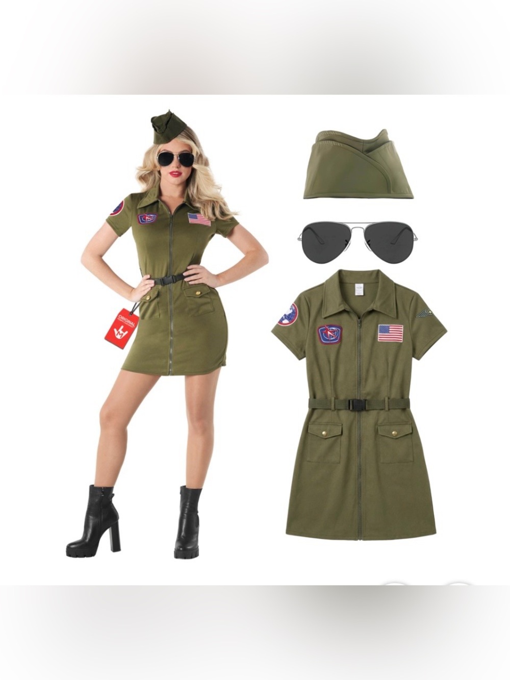 Fun Shack Woman’s Pilot Aviator Army Halloween Costume NEW Size XL